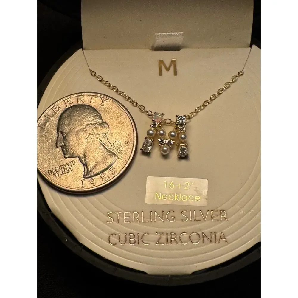 Sterling Silver 16in 2in ext CZ Vermiel M Necklace - Picture 4 of 5